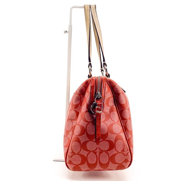 COACH Vermillion Red Signature Stripe PVC Satchel Handbag - E1394-F24362 - Picture 5 of 16